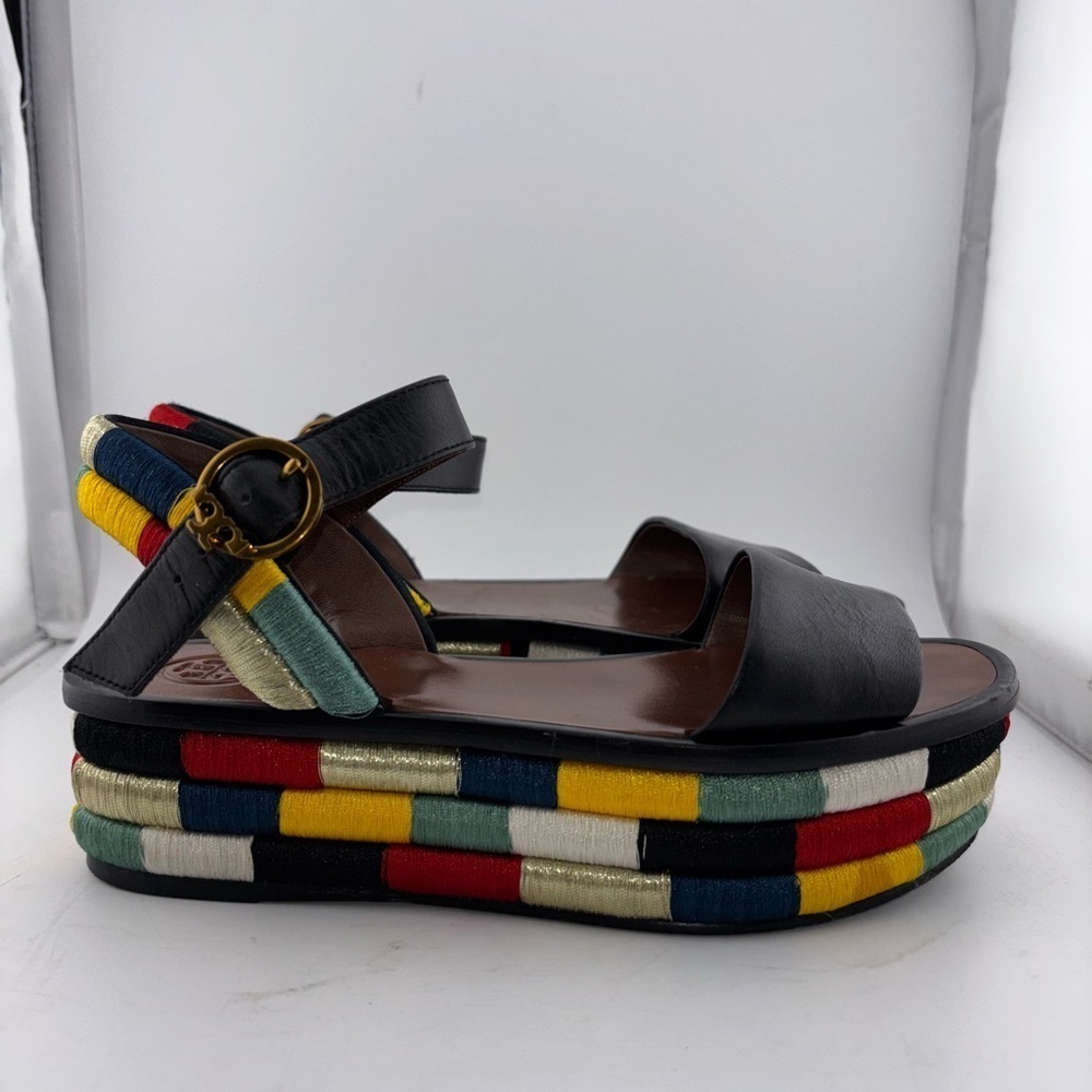 Tory Burch Leather Camilla Embroidered Platform Ankle Strap Sandals Size 5​​​​​ - Picture 10 of 16
